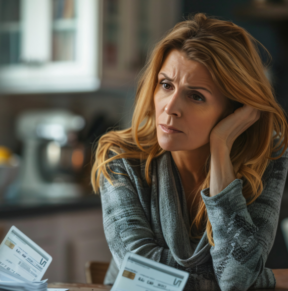 Pessoa preocupada revisando documentos financeiros